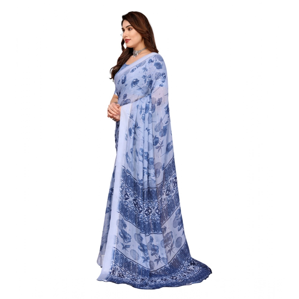 generic women's georgette printed saree with unstitched blouse 5.5mtr (light blue) generic women's georgette printed saree with unstitched blouse 5.5mtr (light blue)