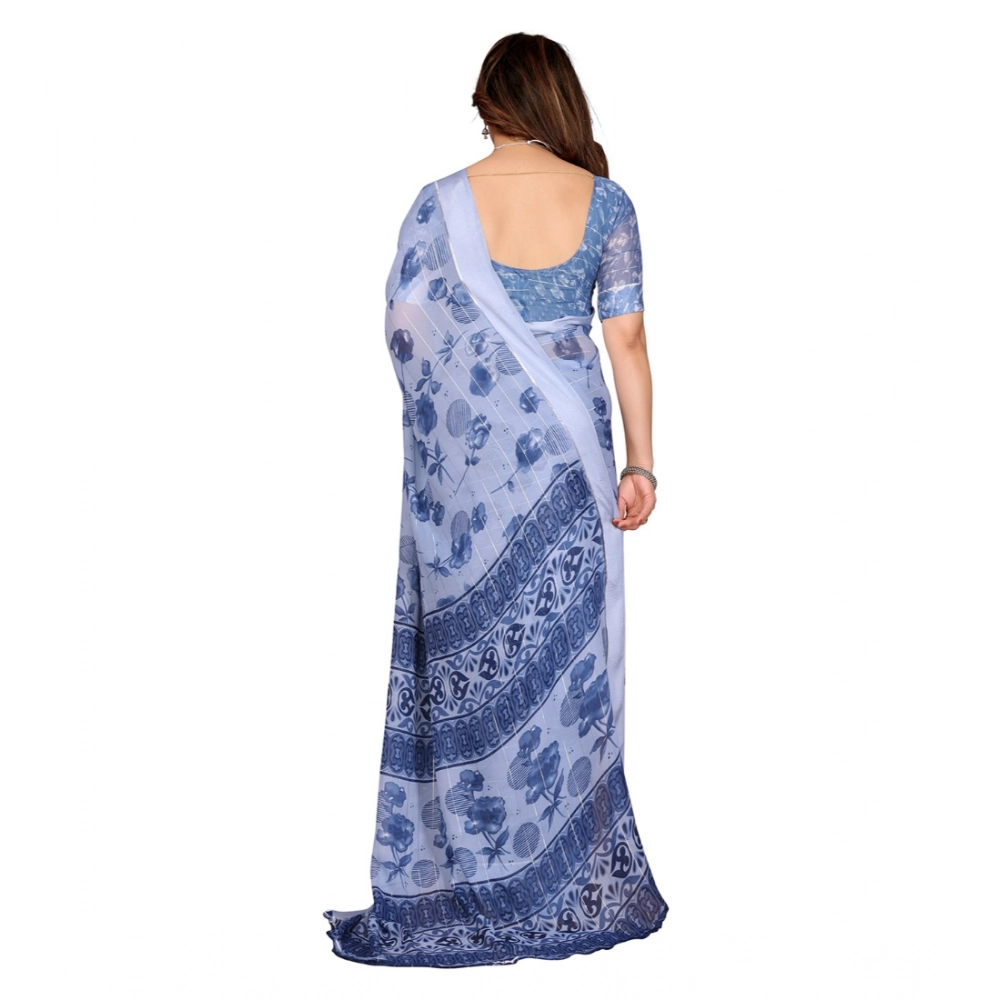 generic women's georgette printed saree with unstitched blouse 5.5mtr (light blue) generic women's georgette printed saree with unstitched blouse 5.5mtr (light blue)