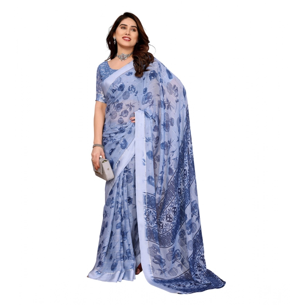 generic women's georgette printed saree with unstitched blouse 5.5mtr (light blue) generic women's georgette printed saree with unstitched blouse 5.5mtr (light blue)
