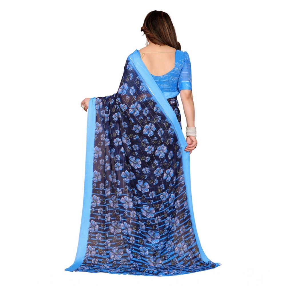 generic women's georgette printed saree with unstitched blouse 5.5mtr (blue) generic women's georgette printed saree with unstitched blouse 5.5mtr (blue)