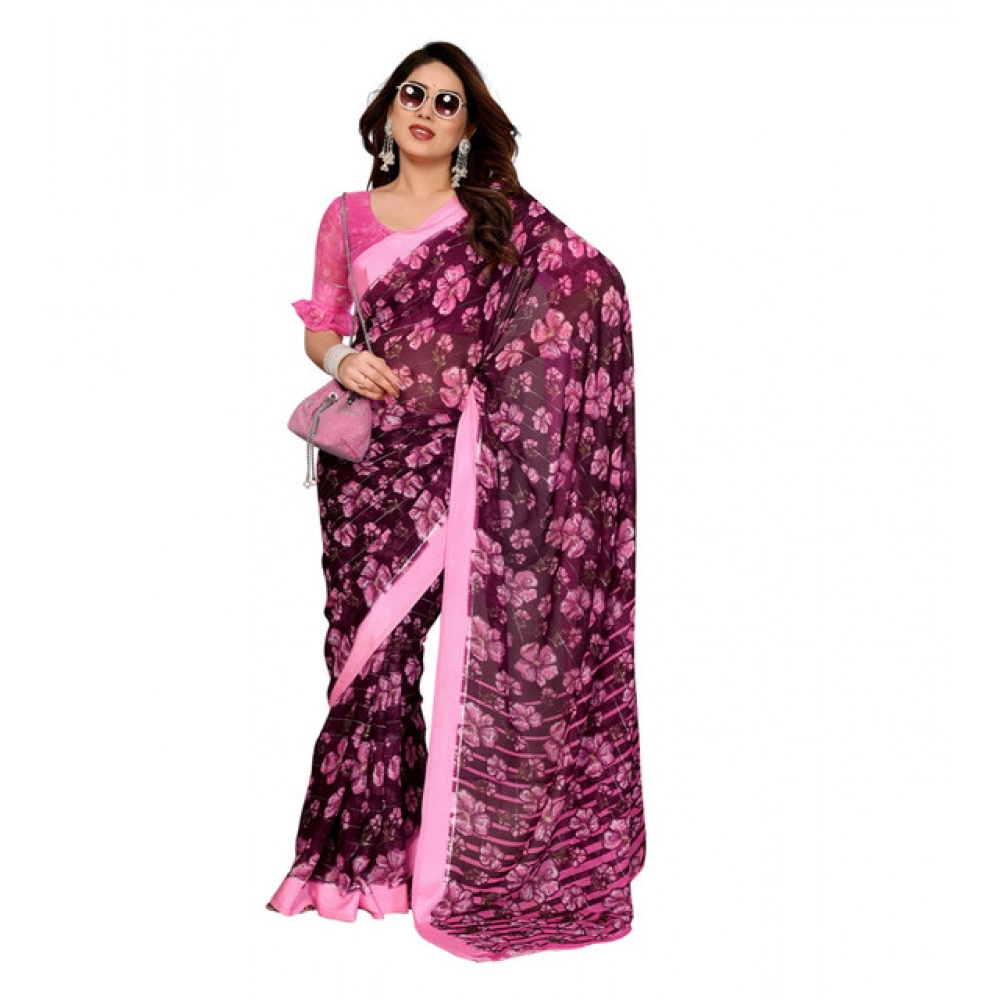 generic women's georgette printed saree with unstitched blouse 5.5mtr (pink) generic women's georgette printed saree with unstitched blouse 5.5mtr (pink)