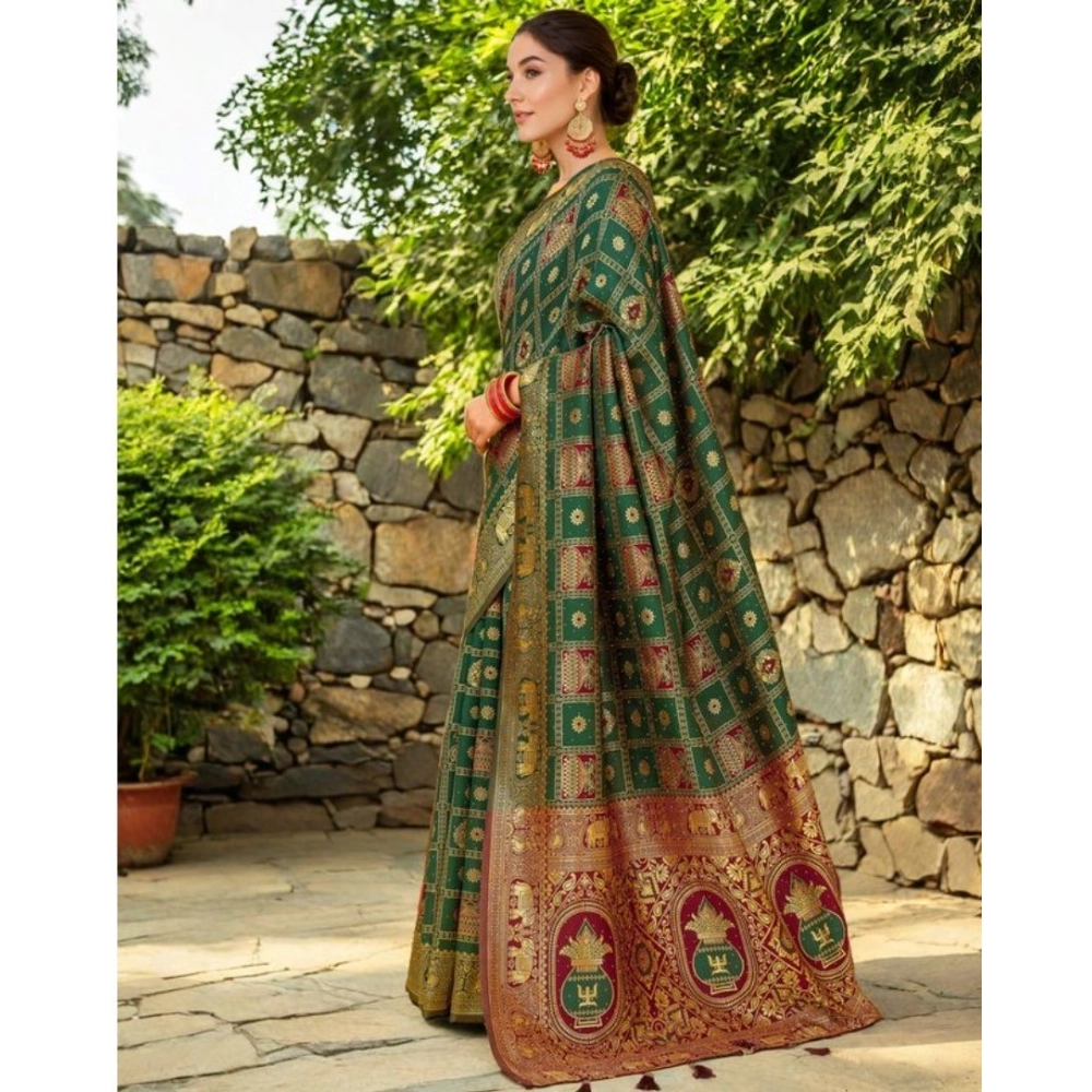 generic women's silk blend woven zari work saree with unstitched blouse 5.5mtr (green) generic women's silk blend woven zari work saree with unstitched blouse 5.5mtr (green)