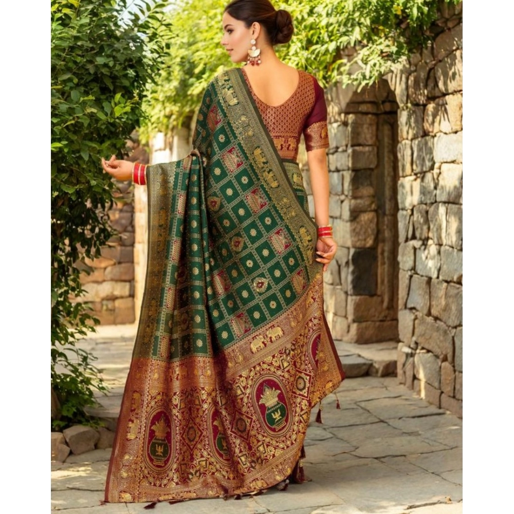 generic women's silk blend woven zari work saree with unstitched blouse 5.5mtr (green) generic women's silk blend woven zari work saree with unstitched blouse 5.5mtr (green)