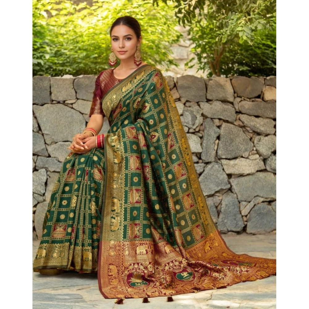 generic women's silk blend woven zari work saree with unstitched blouse 5.5mtr (green) generic women's silk blend woven zari work saree with unstitched blouse 5.5mtr (green)