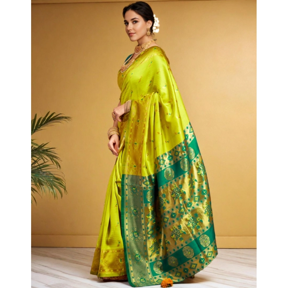 generic women's silk blend zari weaving saree with unstitched blouse 5.5mtr (lime green) generic women's silk blend zari weaving saree with unstitched blouse 5.5mtr (lime green)