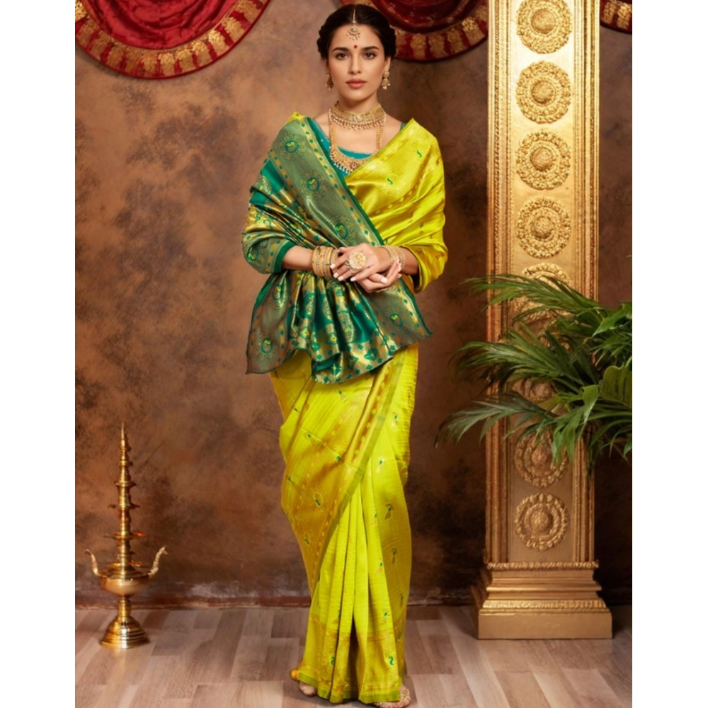 generic women's silk blend zari weaving saree with unstitched blouse 5.5mtr (lime green) generic women's silk blend zari weaving saree with unstitched blouse 5.5mtr (lime green)