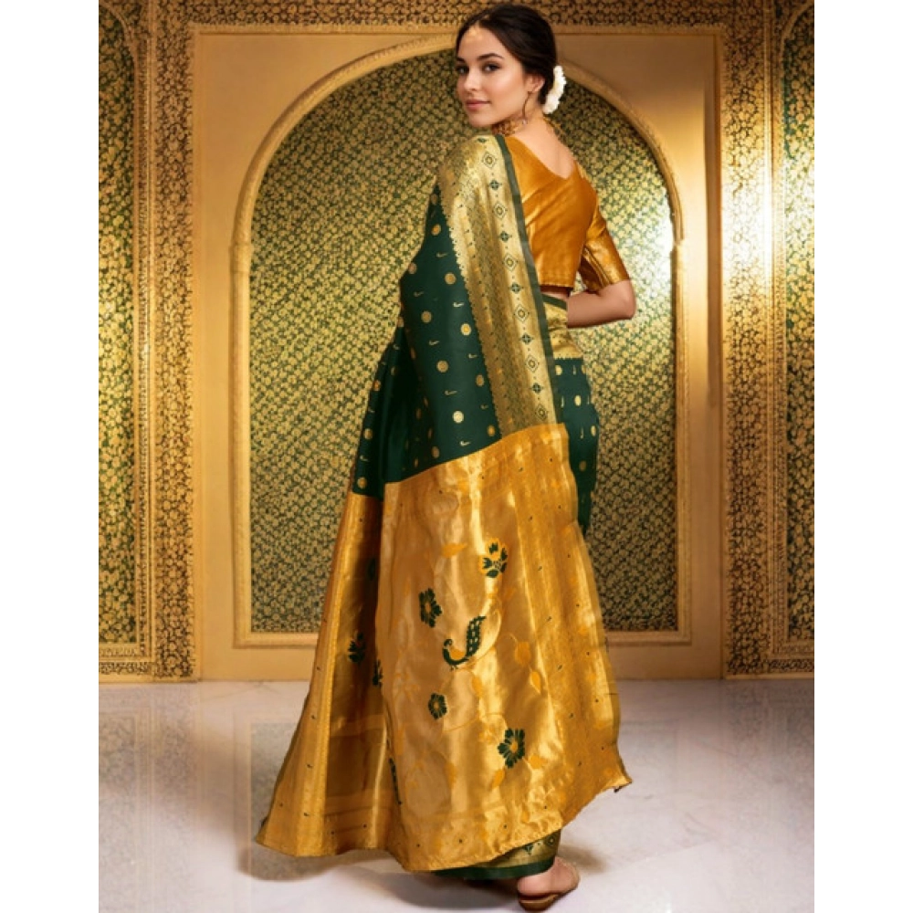 generic women's silk blend zari weaving saree with unstitched blouse 5.5mtr (green) generic women's silk blend zari weaving saree with unstitched blouse 5.5mtr (green)