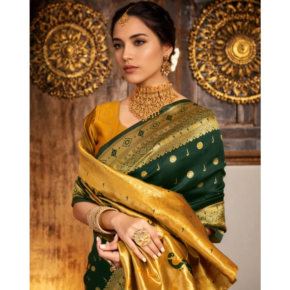 generic women's silk blend zari weaving saree with unstitched blouse 5.5mtr (green) generic women's silk blend zari weaving saree with unstitched blouse 5.5mtr (green)
