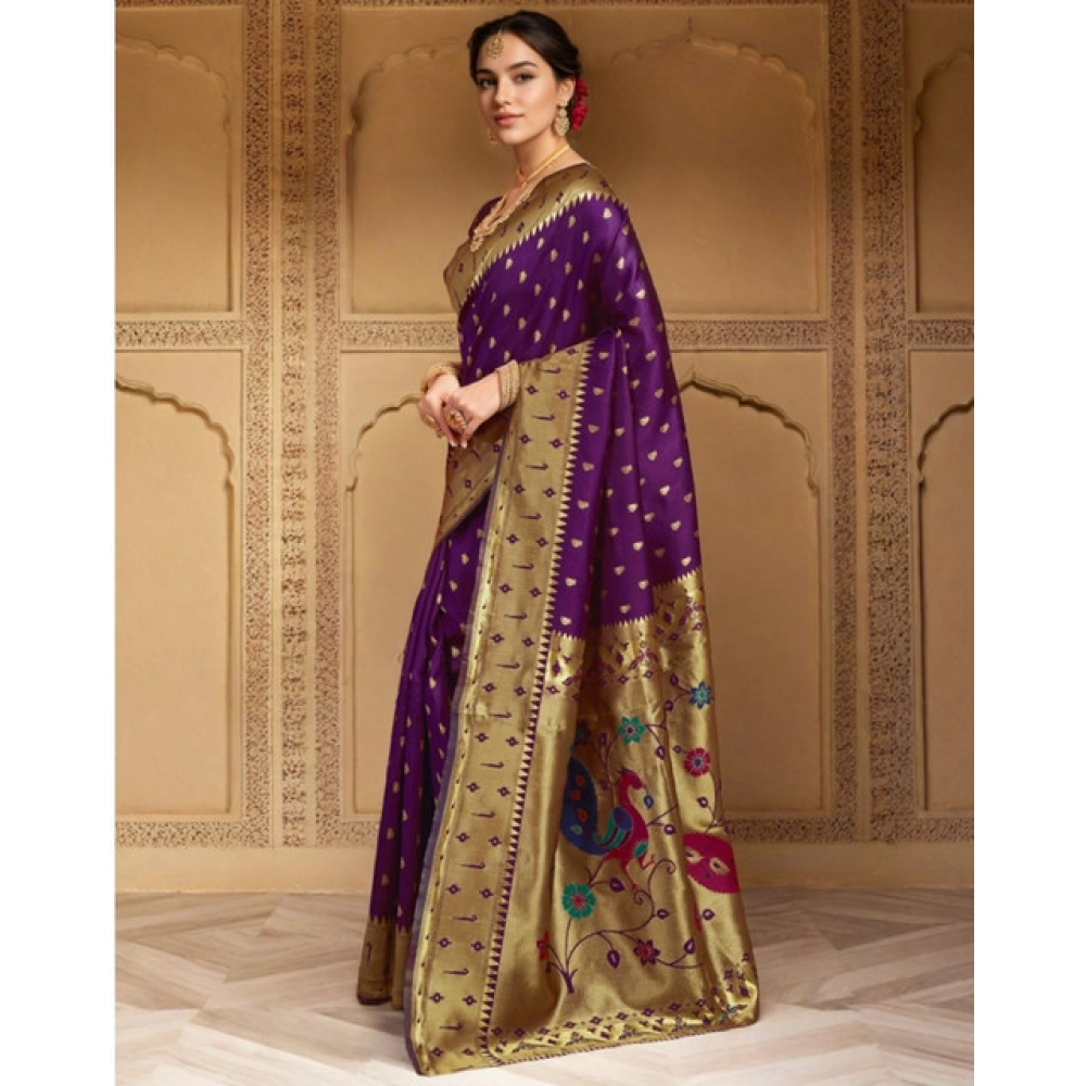generic women's silk blend zari weaving saree with unstitched blouse 5.5mtr (purple) generic women's silk blend zari weaving saree with unstitched blouse 5.5mtr (purple)