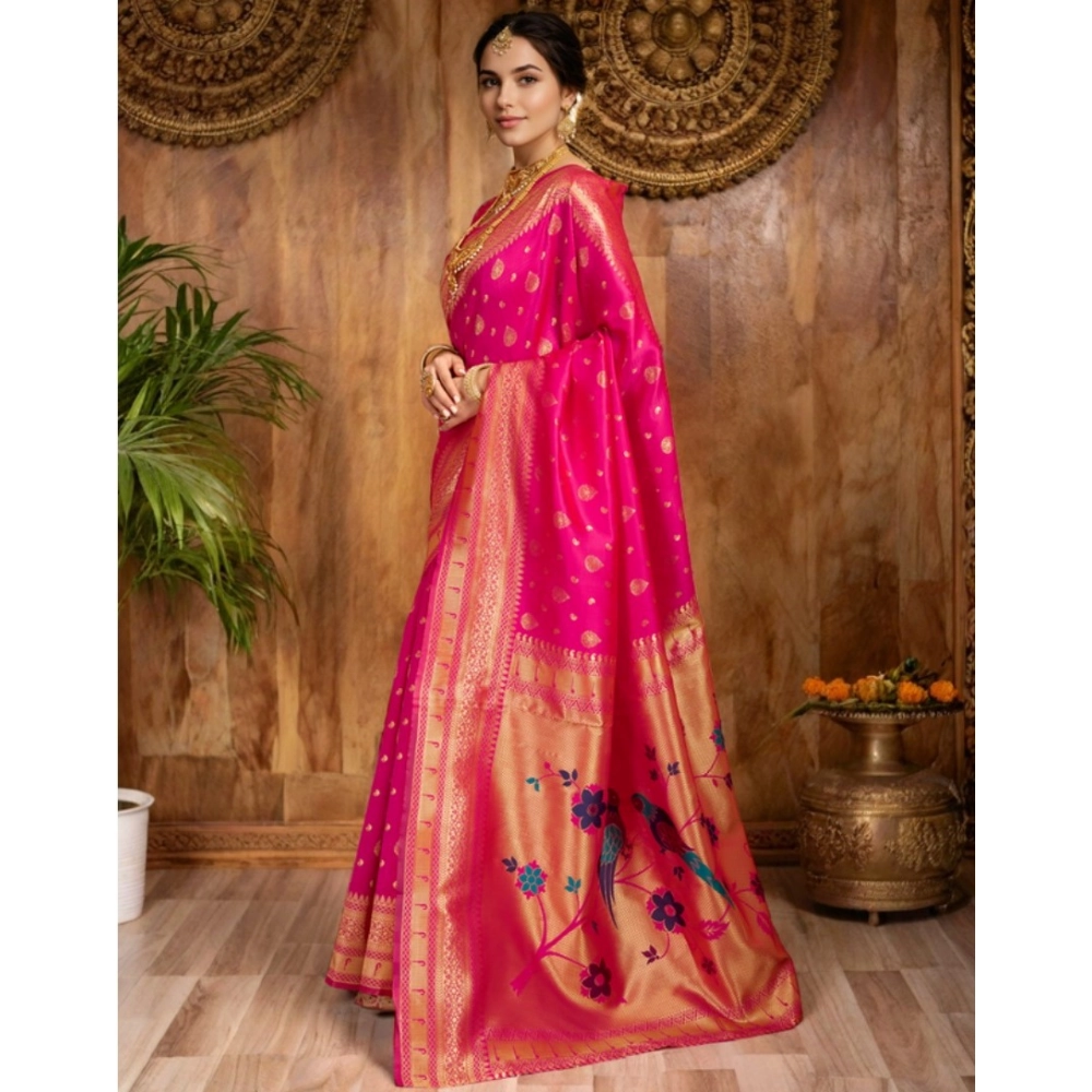 generic women's silk blend zari weaving saree with unstitched blouse 5.5mtr (pink) generic women's silk blend zari weaving saree with unstitched blouse 5.5mtr (pink)