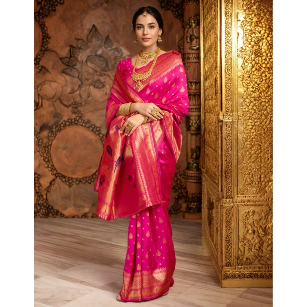 generic women's silk blend zari weaving saree with unstitched blouse 5.5mtr (pink) generic women's silk blend zari weaving saree with unstitched blouse 5.5mtr (pink)