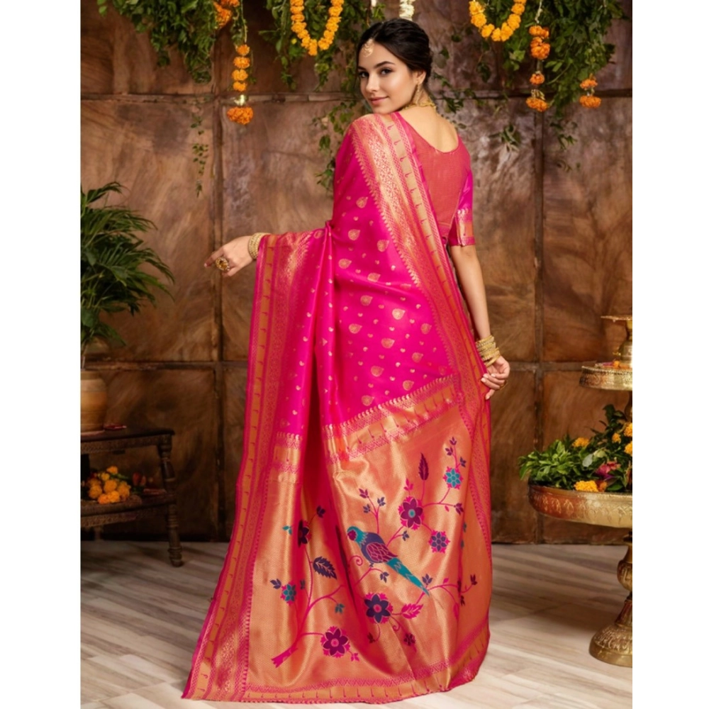 generic women's silk blend zari weaving saree with unstitched blouse 5.5mtr (pink) generic women's silk blend zari weaving saree with unstitched blouse 5.5mtr (pink)