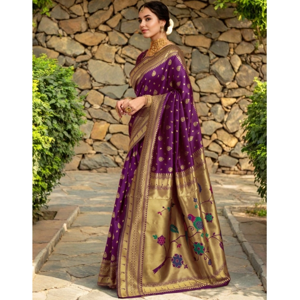 generic women's silk blend zari weaving saree with unstitched blouse 5.5mtr (purple) generic women's silk blend zari weaving saree with unstitched blouse 5.5mtr (purple)
