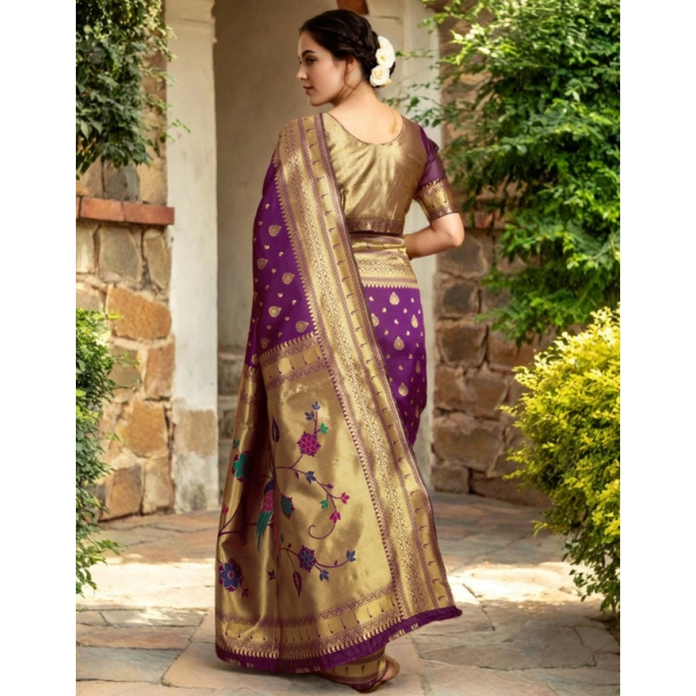 generic women's silk blend zari weaving saree with unstitched blouse 5.5mtr (purple) generic women's silk blend zari weaving saree with unstitched blouse 5.5mtr (purple)