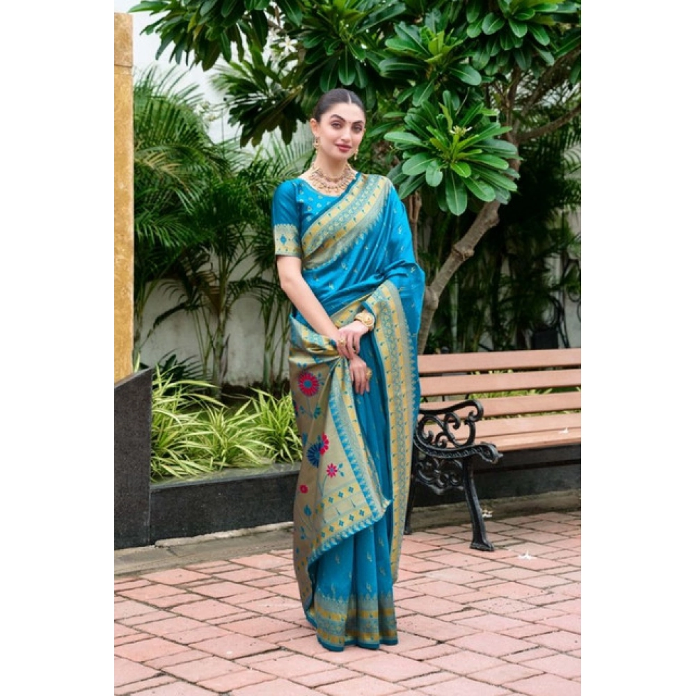 generic women's silk blend paithani weaving saree with unstitched blouse 5.5mtr (aqua) generic women's silk blend paithani weaving saree with unstitched blouse 5.5mtr (aqua)