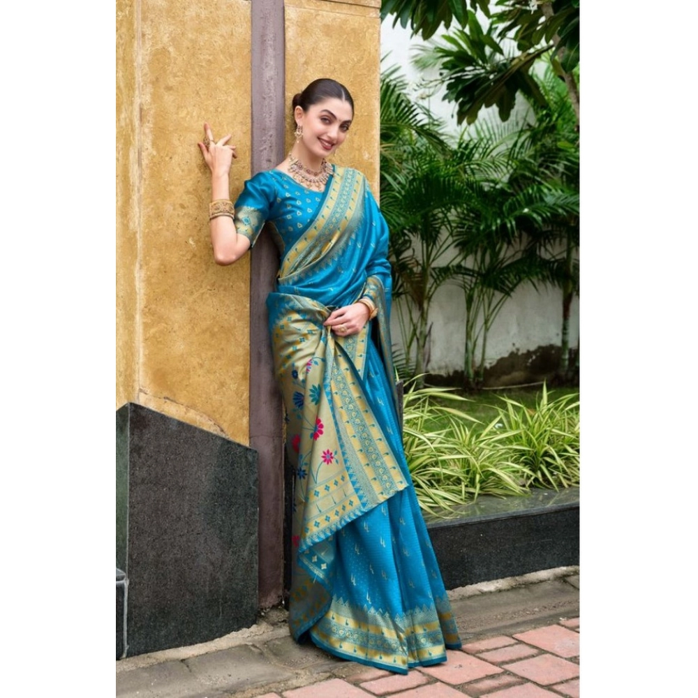 generic women's silk blend paithani weaving saree with unstitched blouse 5.5mtr (aqua) generic women's silk blend paithani weaving saree with unstitched blouse 5.5mtr (aqua)