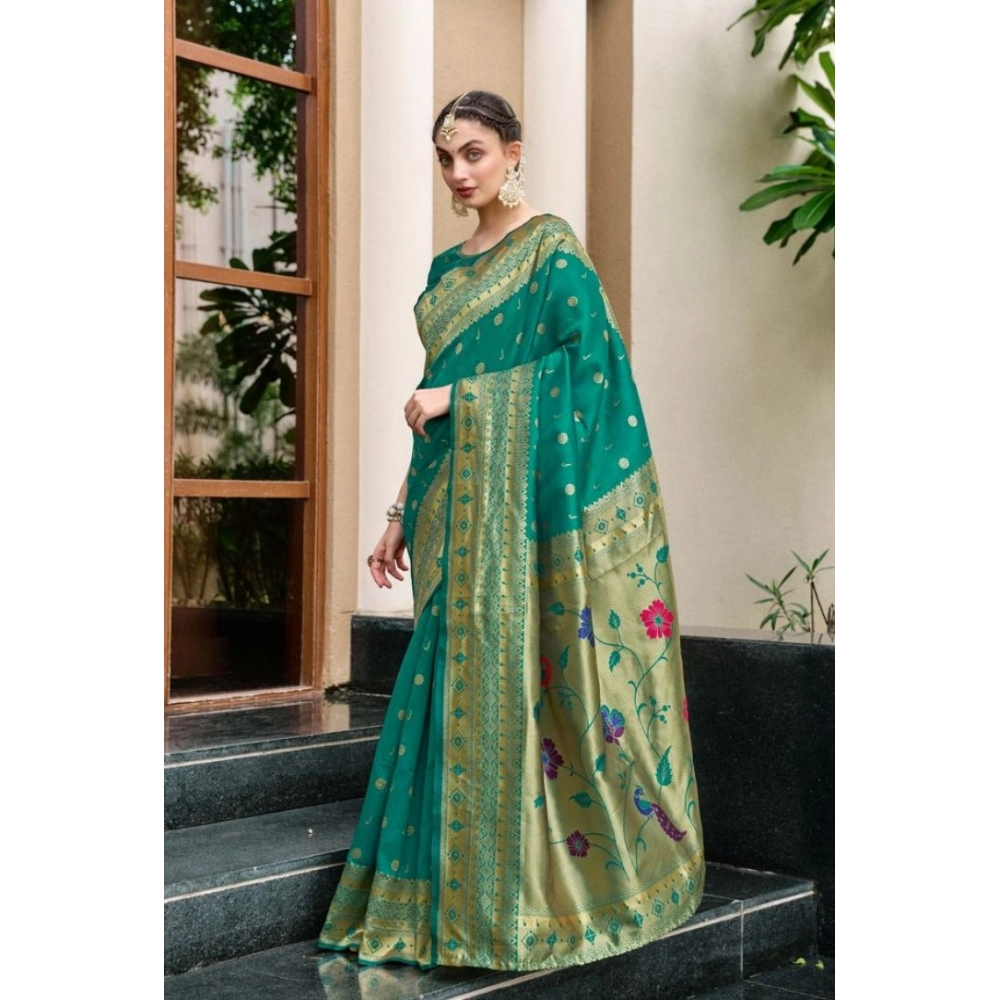 generic women's silk blend paithani weaving saree with unstitched blouse 5.5mtr (green) generic women's silk blend paithani weaving saree with unstitched blouse 5.5mtr (green)