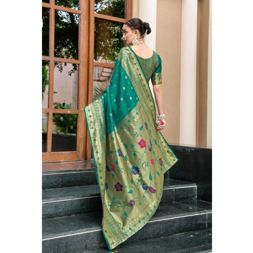 generic women's silk blend paithani weaving saree with unstitched blouse 5.5mtr (green) generic women's silk blend paithani weaving saree with unstitched blouse 5.5mtr (green)