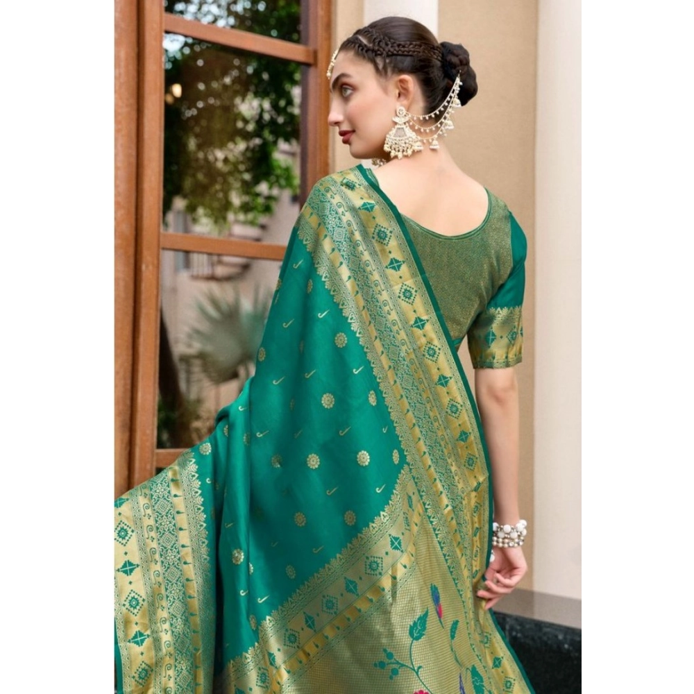 generic women's silk blend paithani weaving saree with unstitched blouse 5.5mtr (green) generic women's silk blend paithani weaving saree with unstitched blouse 5.5mtr (green)