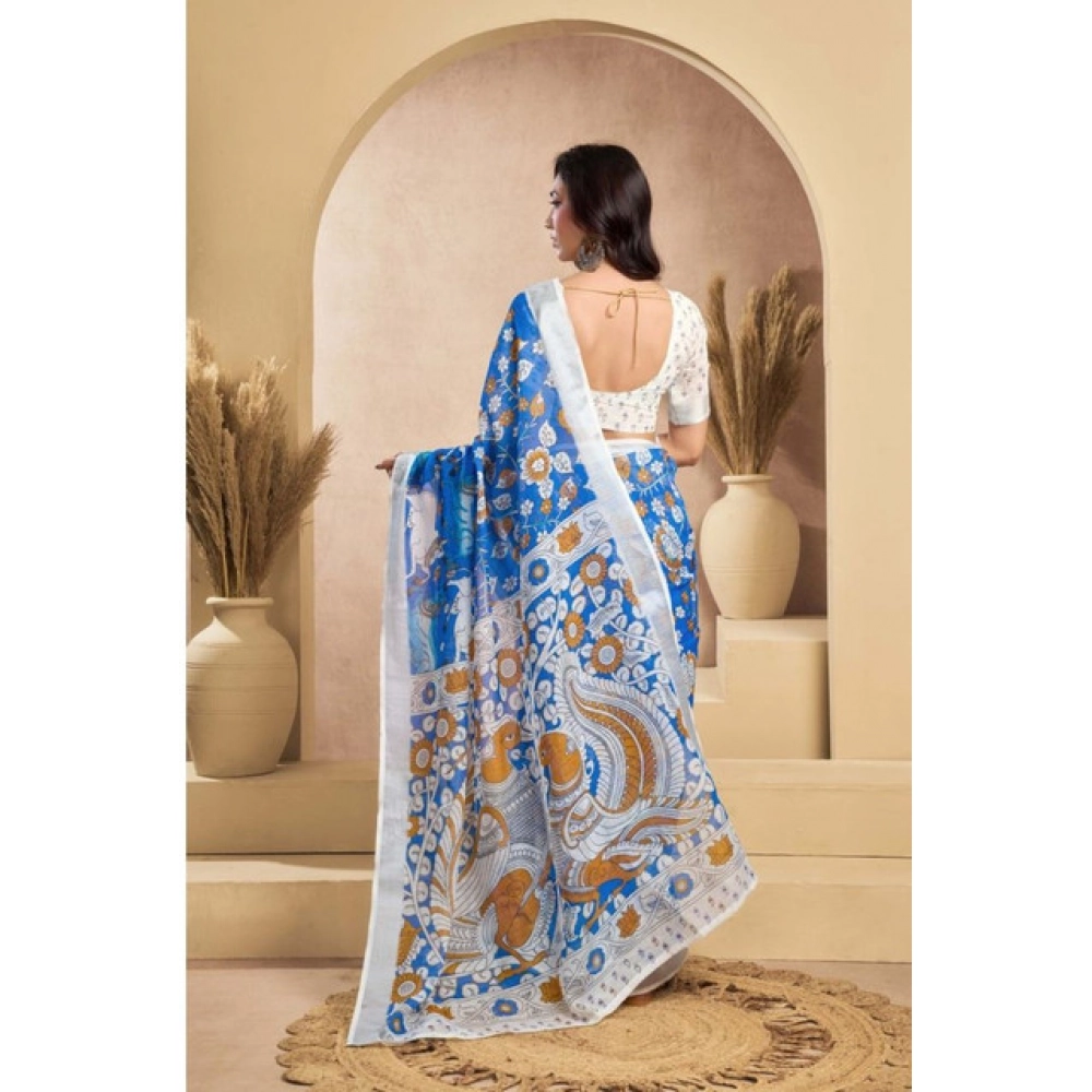 generic women's faux linen printed ready to wear saree with unstitched blouse 5.5 mtr (blue) generic women's faux linen printed ready to wear saree with unstitched blouse 5.5 mtr (blue)