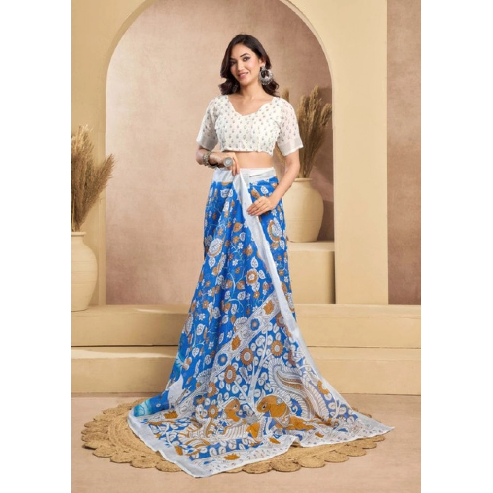 generic women's faux linen printed ready to wear saree with unstitched blouse 5.5 mtr (blue) generic women's faux linen printed ready to wear saree with unstitched blouse 5.5 mtr (blue)