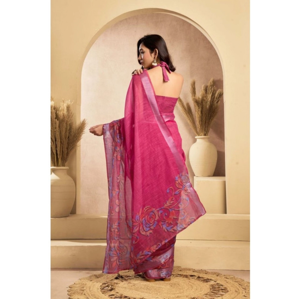 generic women's faux linen printed ready to wear saree with unstitched blouse 5.5 mtr (pink) generic women's faux linen printed ready to wear saree with unstitched blouse 5.5 mtr (pink)
