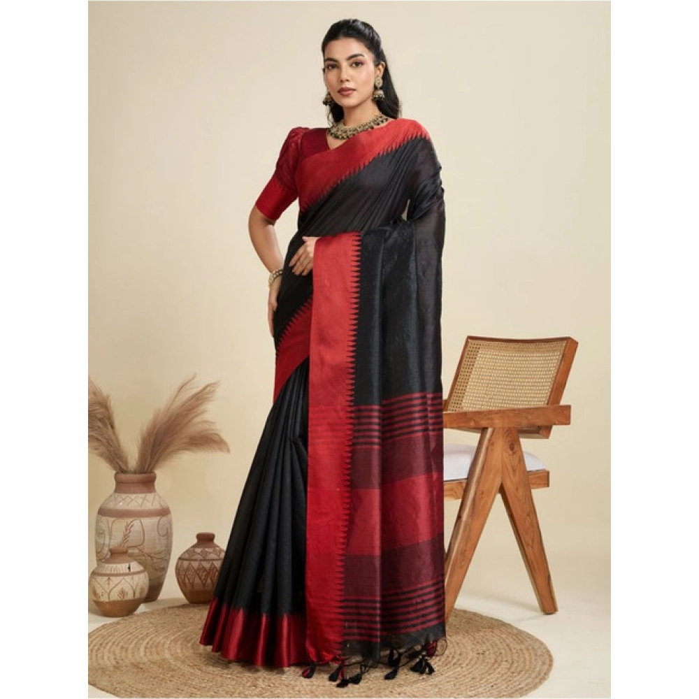 generic women's raw silk woven saree with unstitched blouse 5.5mtr (black) generic women's raw silk woven saree with unstitched blouse 5.5mtr (black)