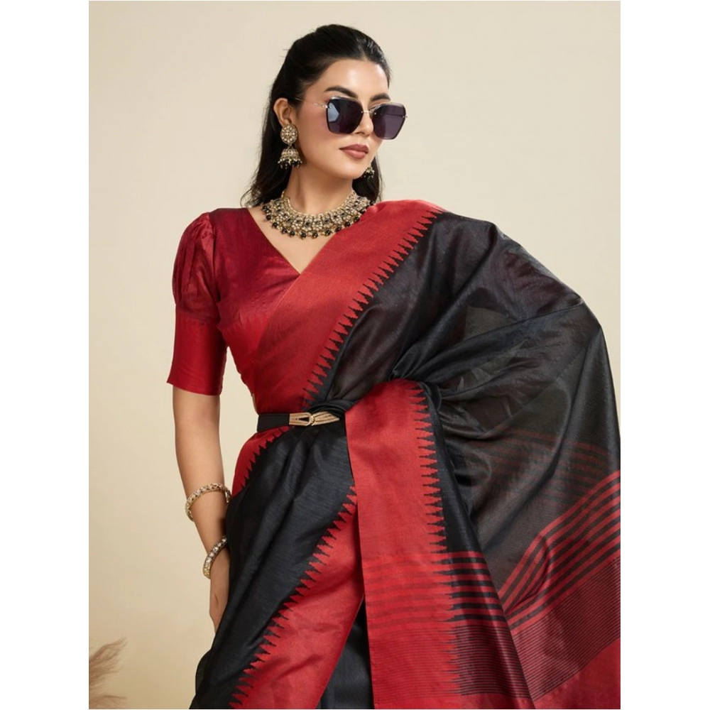 generic women's raw silk woven saree with unstitched blouse 5.5mtr (black) generic women's raw silk woven saree with unstitched blouse 5.5mtr (black)