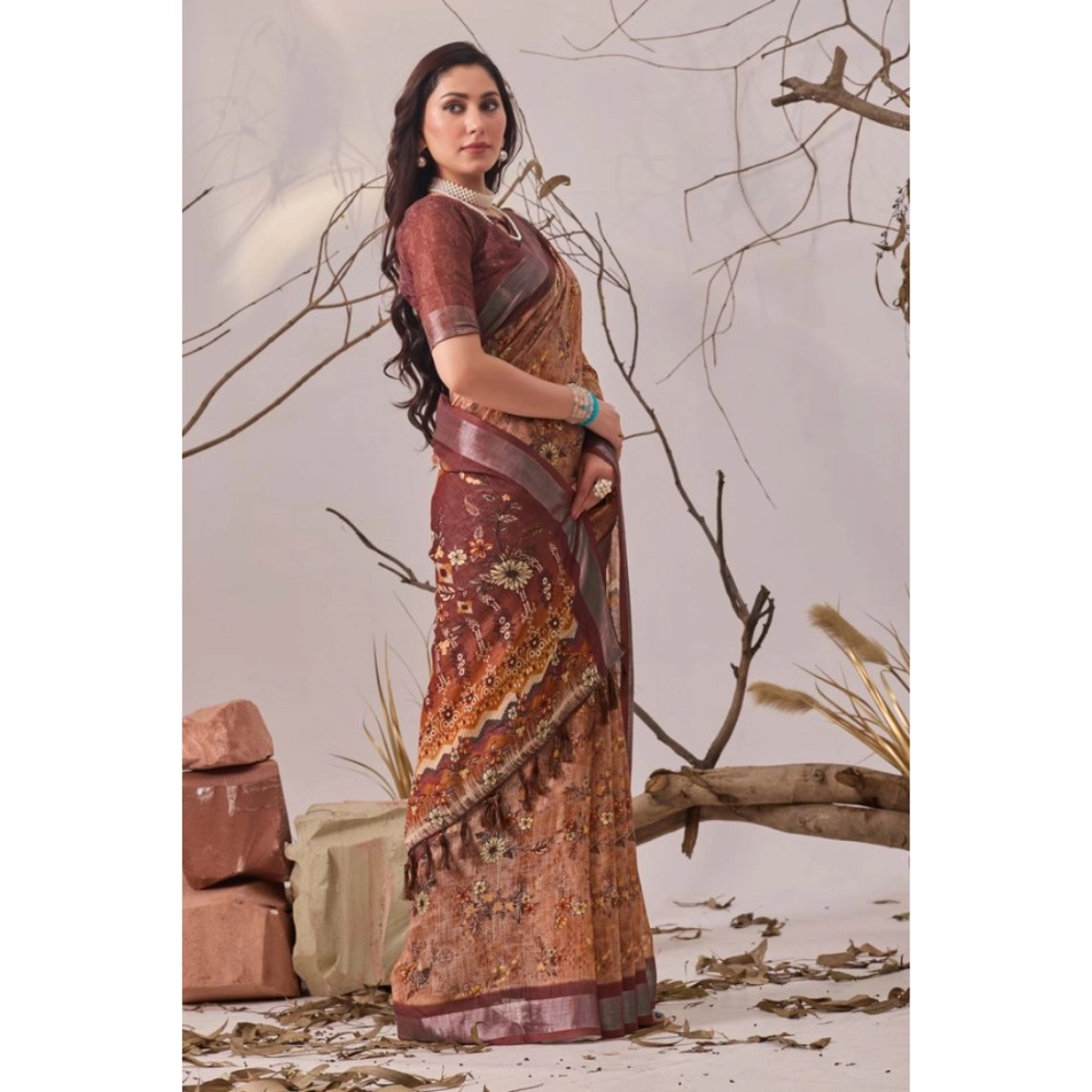 generic women's faux linen printed saree with unstitched blouse 5.5mtr (bronze) generic women's faux linen printed saree with unstitched blouse 5.5mtr (bronze)