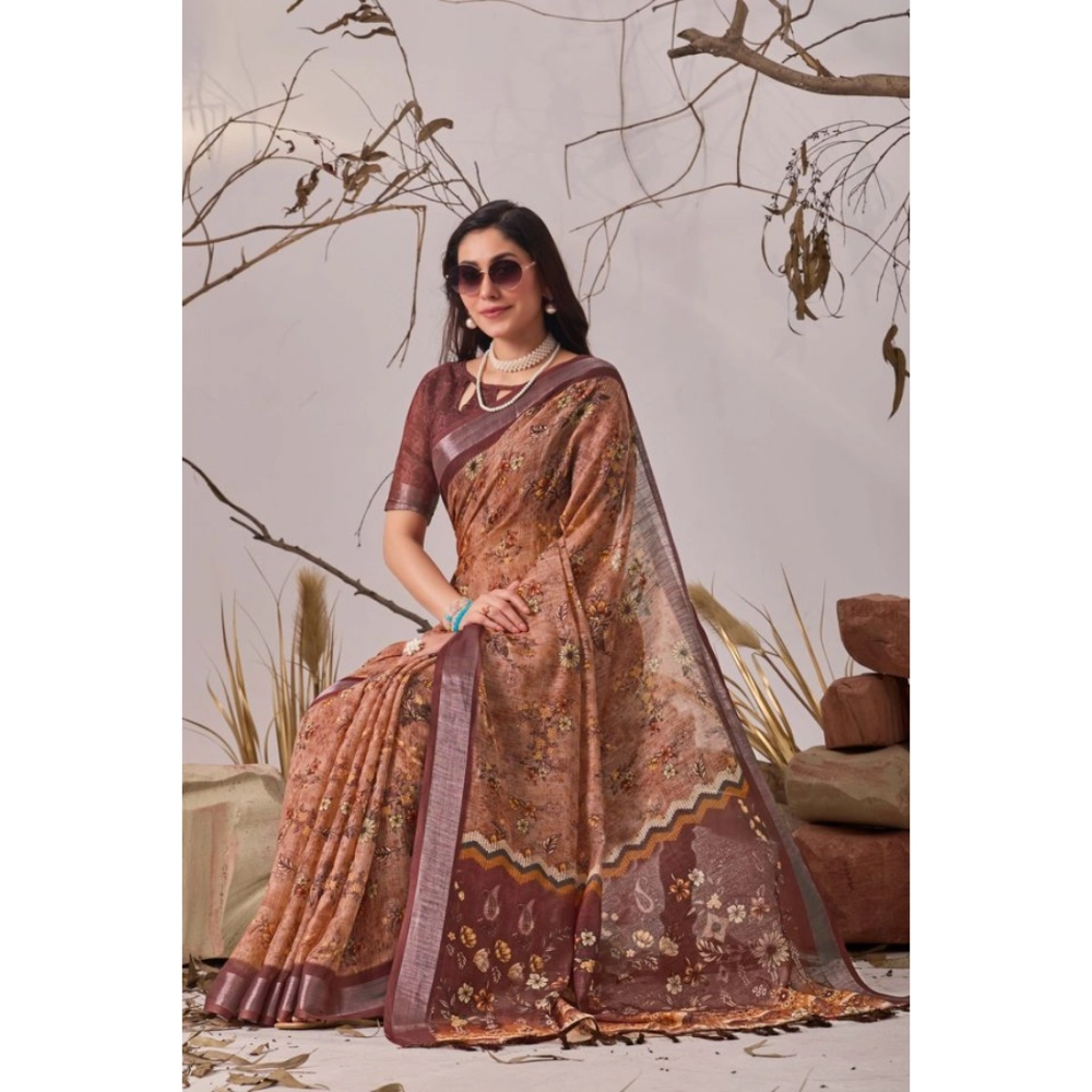 generic women's faux linen printed saree with unstitched blouse 5.5mtr (bronze) generic women's faux linen printed saree with unstitched blouse 5.5mtr (bronze)