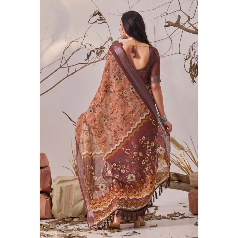generic women's faux linen printed saree with unstitched blouse 5.5mtr (bronze) generic women's faux linen printed saree with unstitched blouse 5.5mtr (bronze)