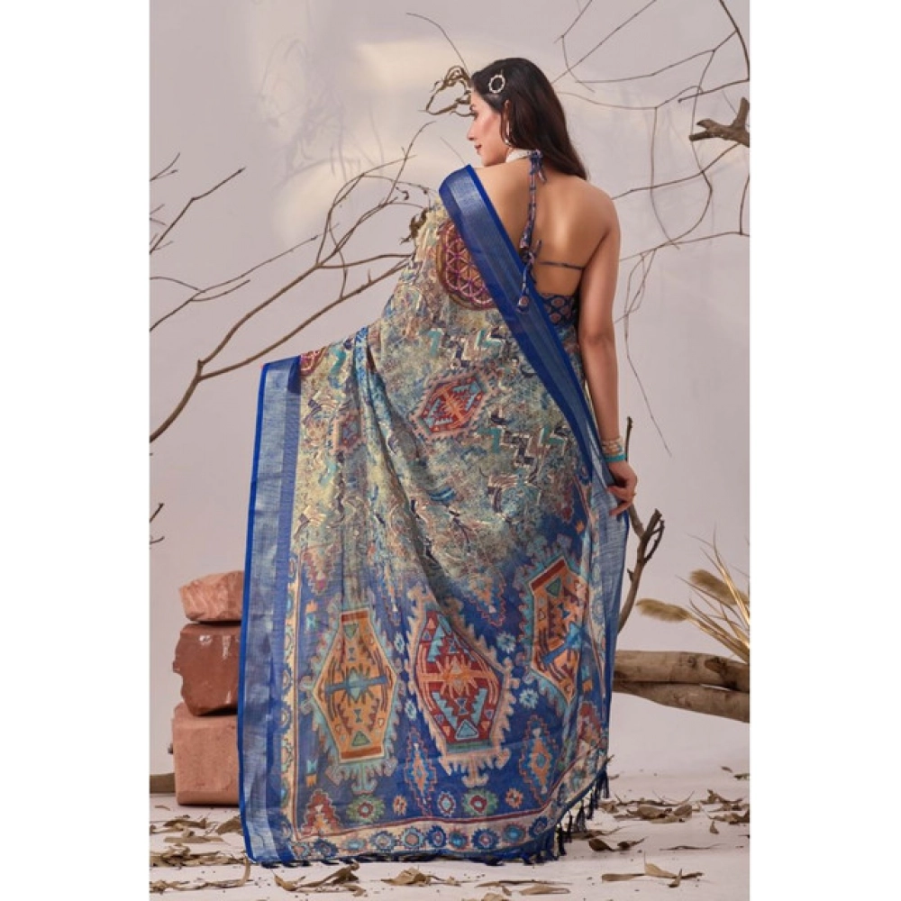generic women's faux linen printed saree with unstitched blouse 5.5mtr (navy blue) generic women's faux linen printed saree with unstitched blouse 5.5mtr (navy blue)