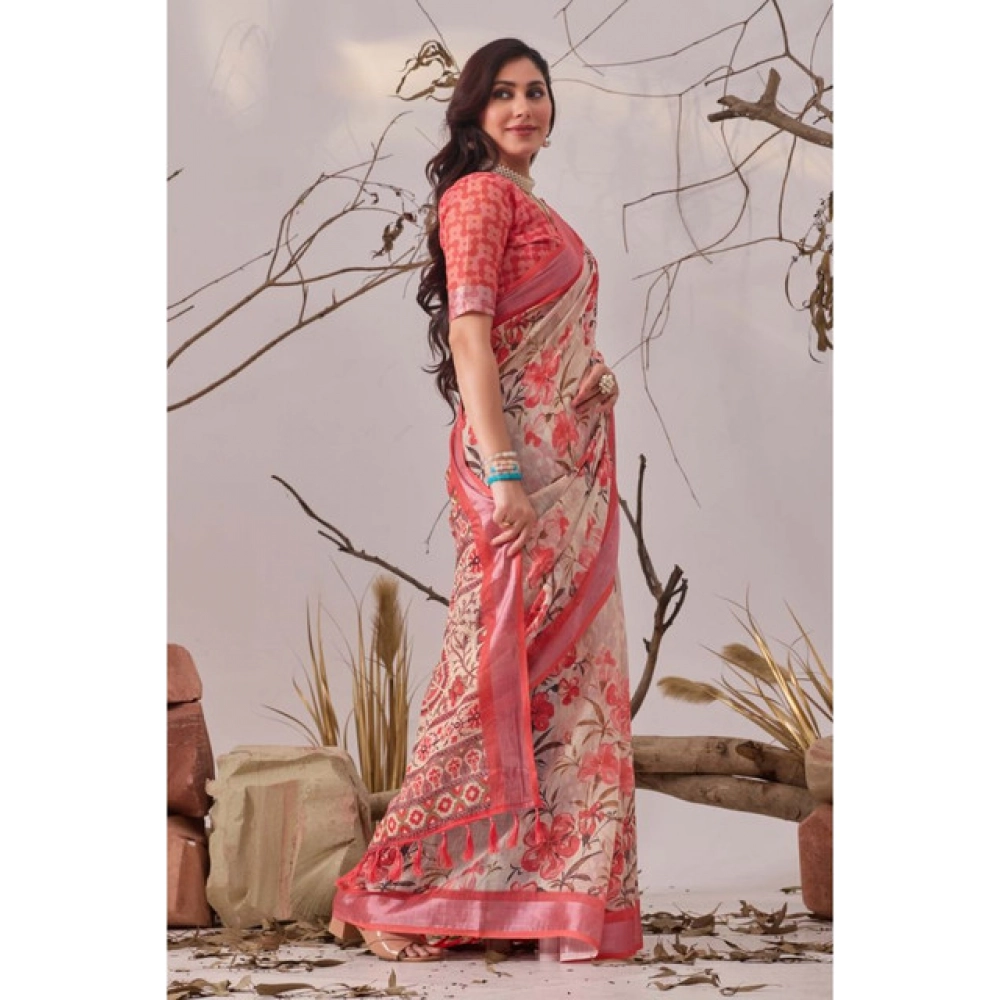 generic women's faux linen printed saree with unstitched blouse 5.5mtr (peach) generic women's faux linen printed saree with unstitched blouse 5.5mtr (peach)