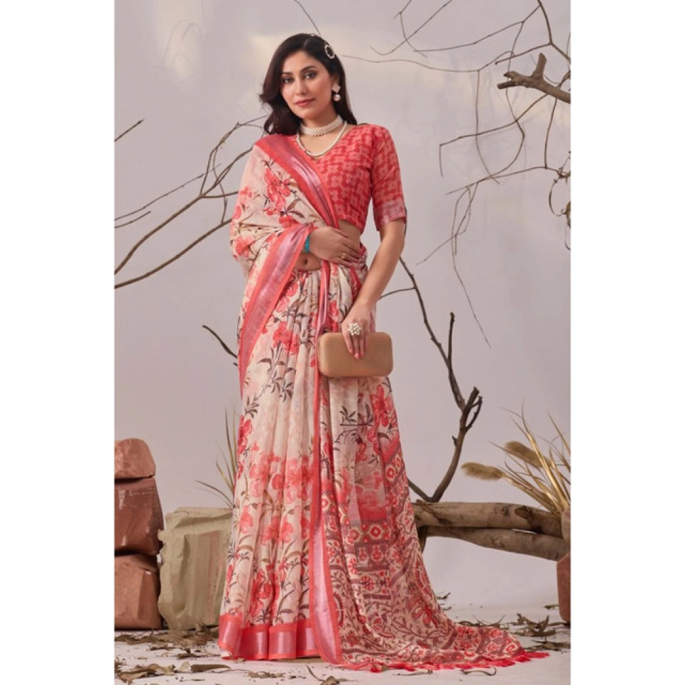 generic women's faux linen printed saree with unstitched blouse 5.5mtr (peach) generic women's faux linen printed saree with unstitched blouse 5.5mtr (peach)
