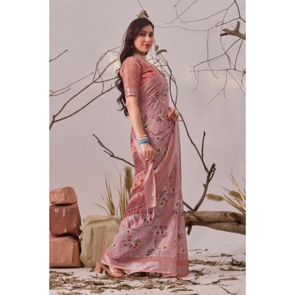generic women's faux linen printed saree with unstitched blouse 5.5mtr (mauve) generic women's faux linen printed saree with unstitched blouse 5.5mtr (mauve)