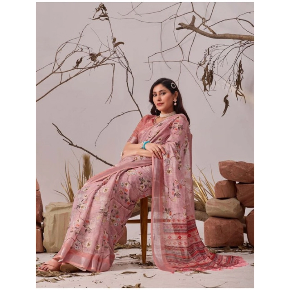 generic women's faux linen printed saree with unstitched blouse 5.5mtr (mauve) generic women's faux linen printed saree with unstitched blouse 5.5mtr (mauve)