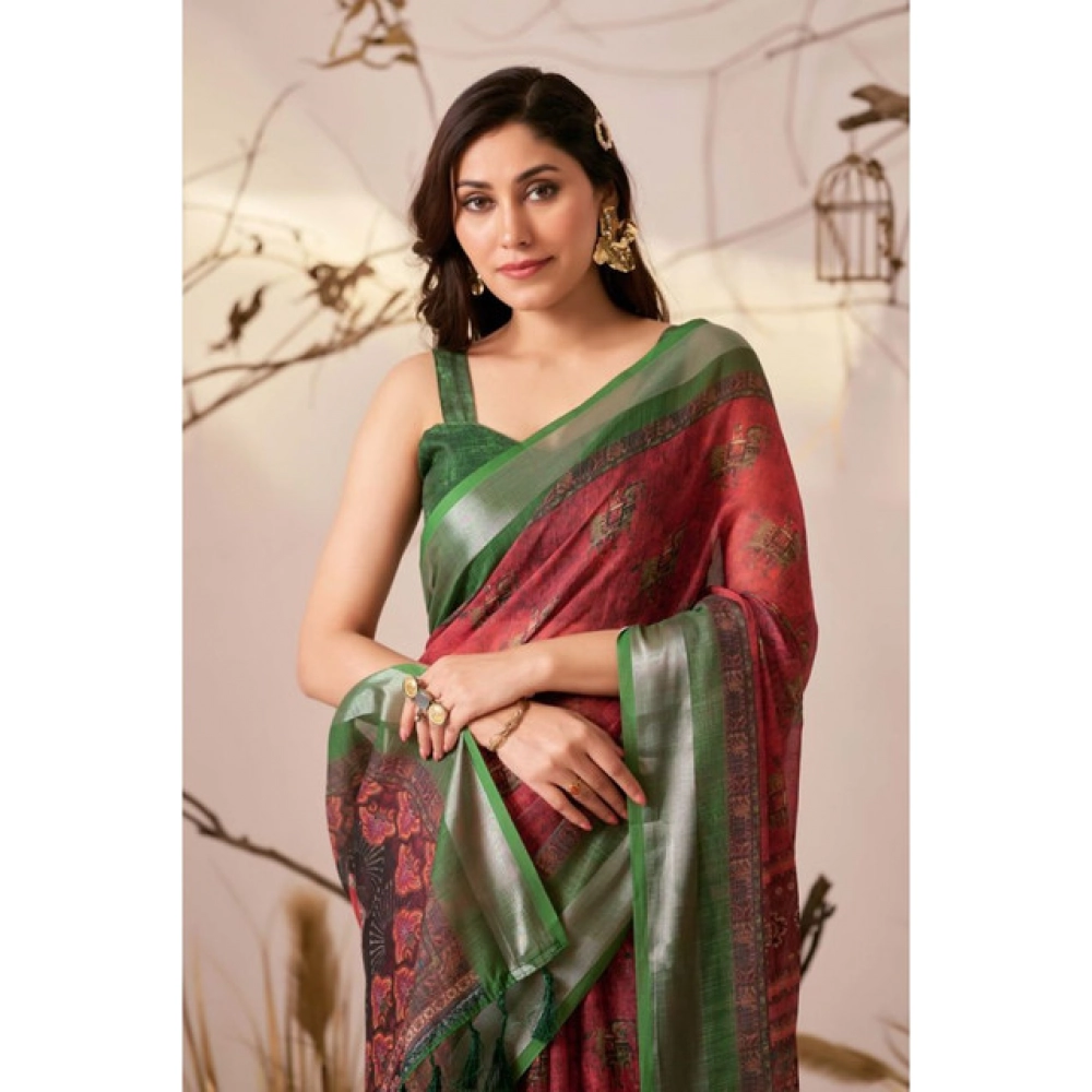 generic women's faux linen printed saree with unstitched blouse 5.5mtr (maroon) generic women's faux linen printed saree with unstitched blouse 5.5mtr (maroon)