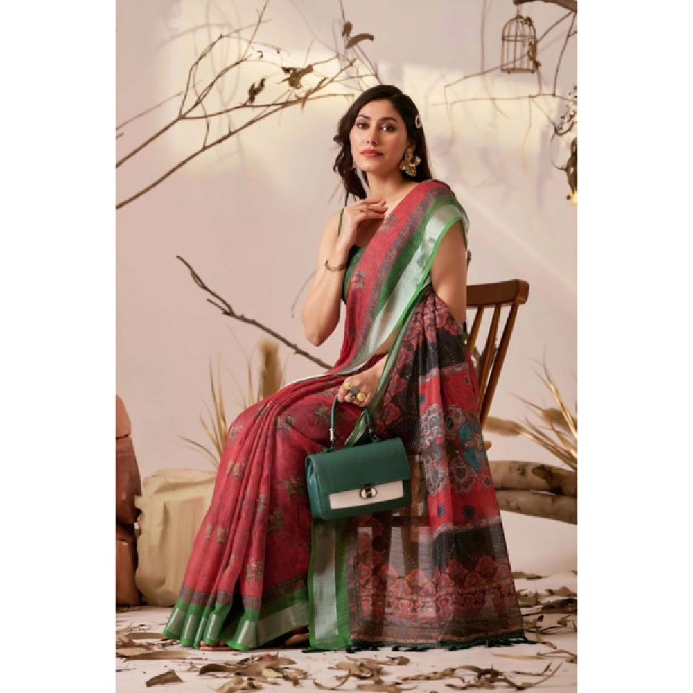 generic women's faux linen printed saree with unstitched blouse 5.5mtr (maroon) generic women's faux linen printed saree with unstitched blouse 5.5mtr (maroon)