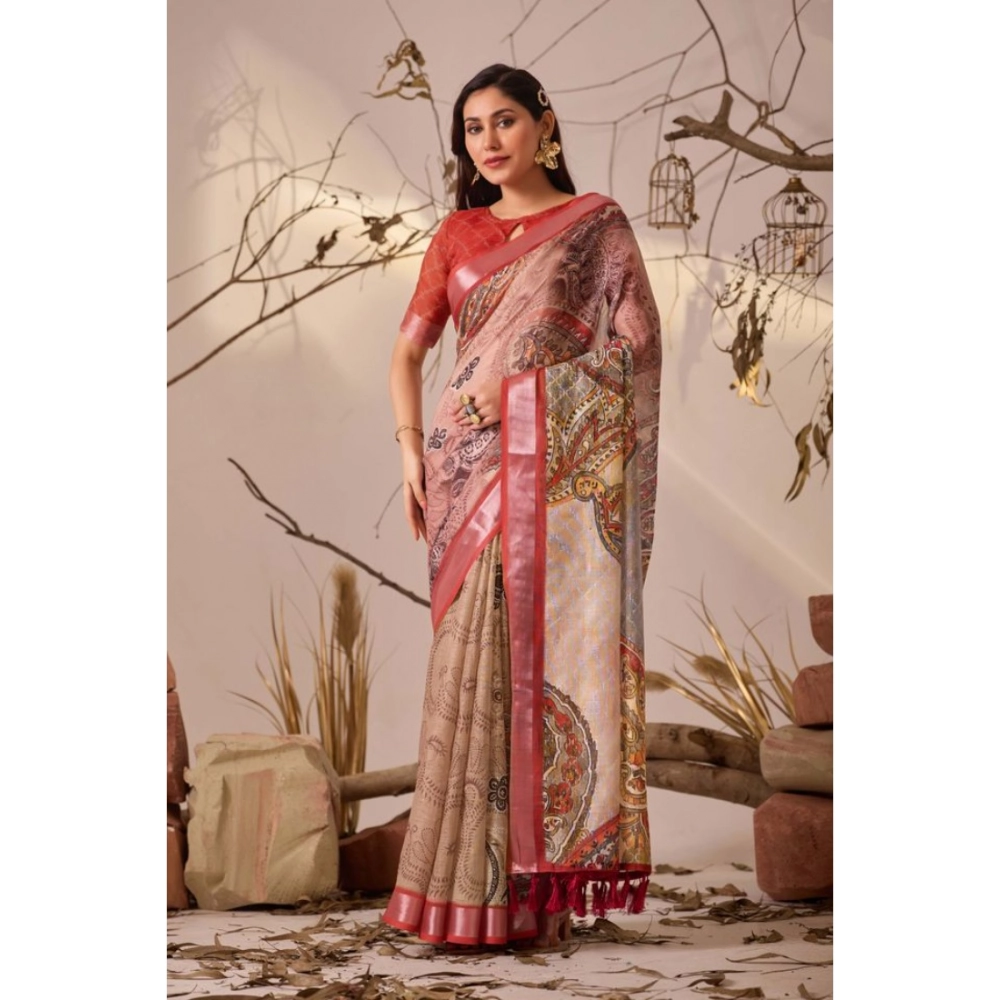 generic women's faux linen printed saree with unstitched blouse 5.5mtr (light beige) generic women's faux linen printed saree with unstitched blouse 5.5mtr (light beige)