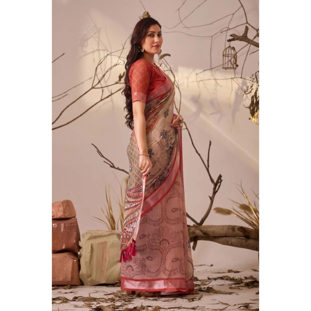 generic women's faux linen printed saree with unstitched blouse 5.5mtr (light beige) generic women's faux linen printed saree with unstitched blouse 5.5mtr (light beige)