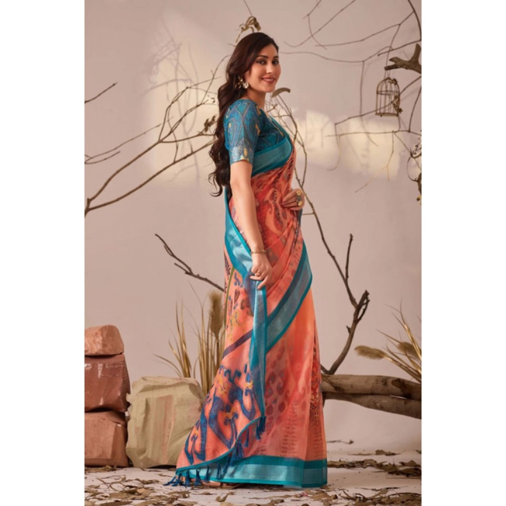generic women's faux linen printed saree with unstitched blouse 5.5mtr (peach) generic women's faux linen printed saree with unstitched blouse 5.5mtr (peach)