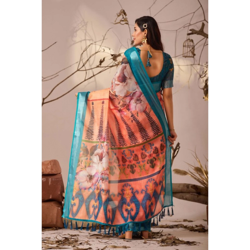 generic women's faux linen printed saree with unstitched blouse 5.5mtr (peach) generic women's faux linen printed saree with unstitched blouse 5.5mtr (peach)