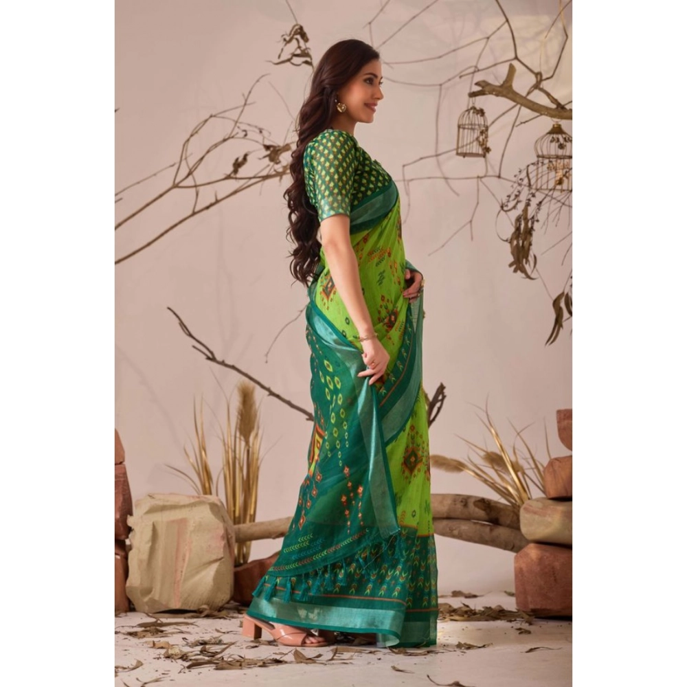 generic women's faux linen printed saree with unstitched blouse 5.5mtr (green) generic women's faux linen printed saree with unstitched blouse 5.5mtr (green)