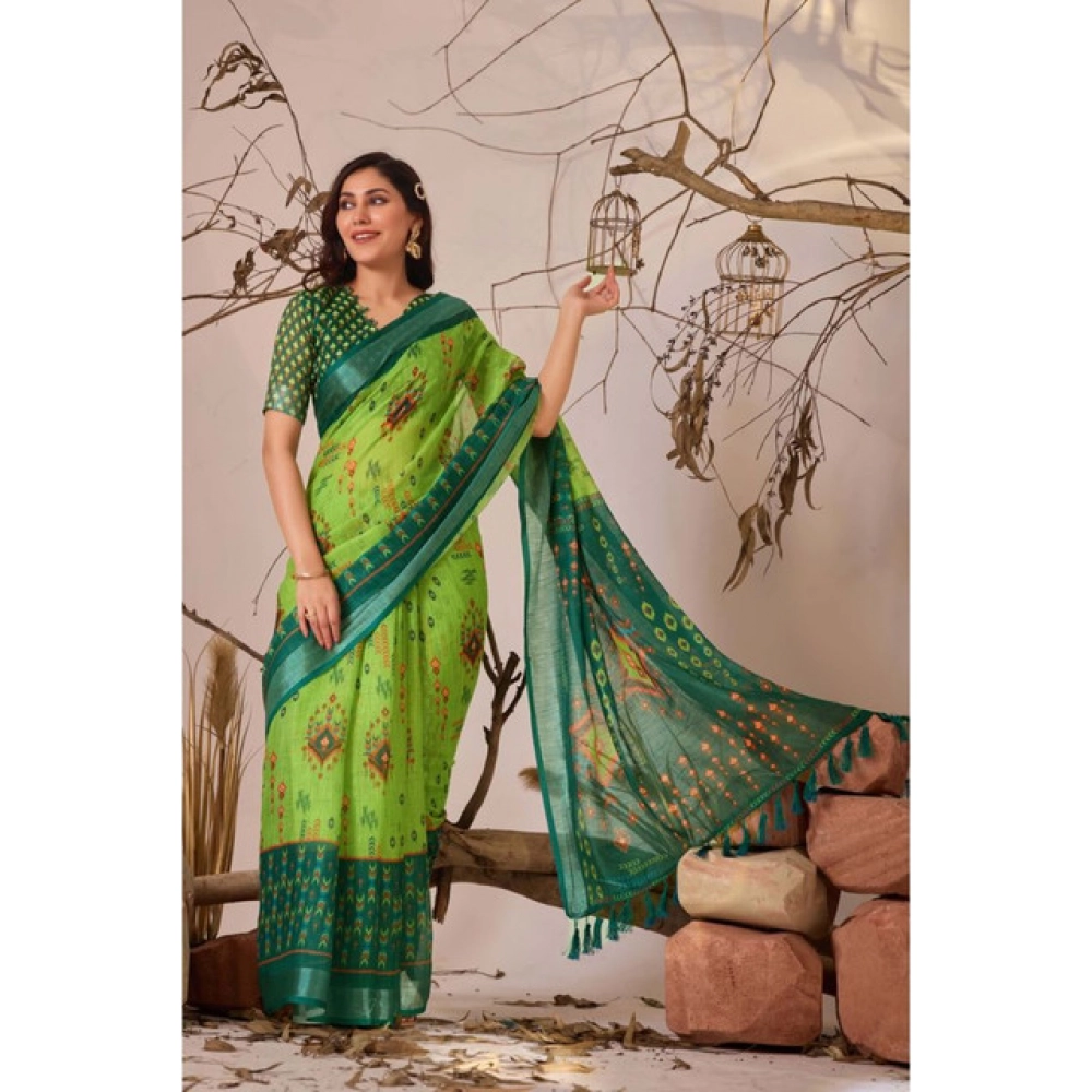 generic women's faux linen printed saree with unstitched blouse 5.5mtr (green) generic women's faux linen printed saree with unstitched blouse 5.5mtr (green)