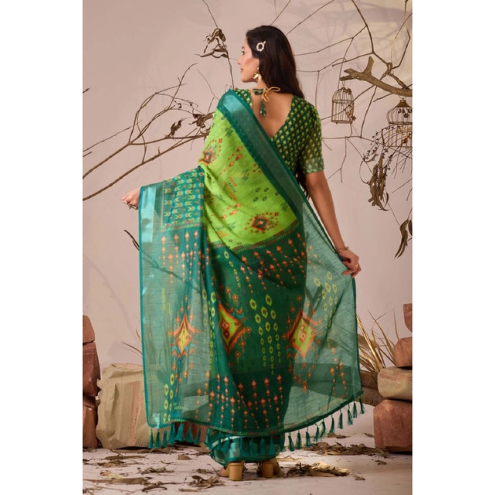 generic women's faux linen printed saree with unstitched blouse 5.5mtr (green) generic women's faux linen printed saree with unstitched blouse 5.5mtr (green)