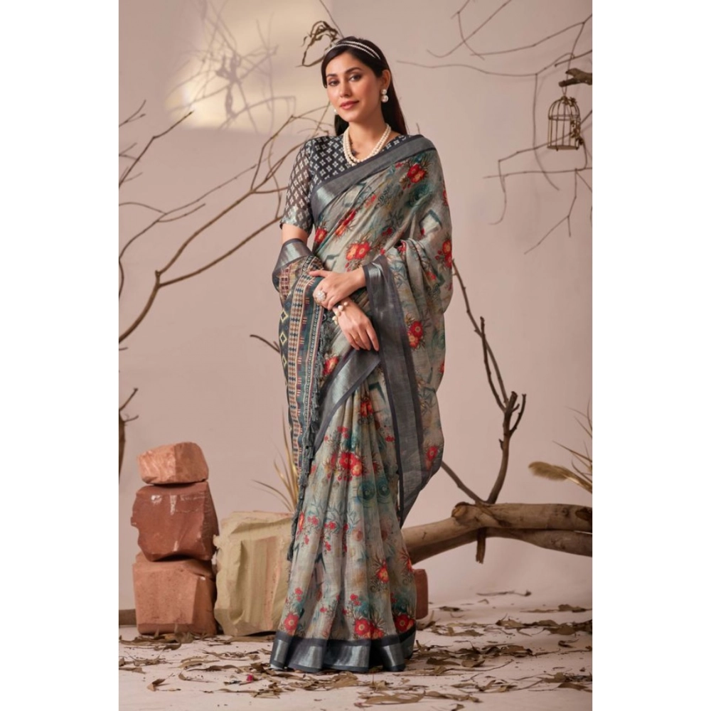 generic women's faux linen printed saree with unstitched blouse 5.5mtr (light grey) generic women's faux linen printed saree with unstitched blouse 5.5mtr (light grey)