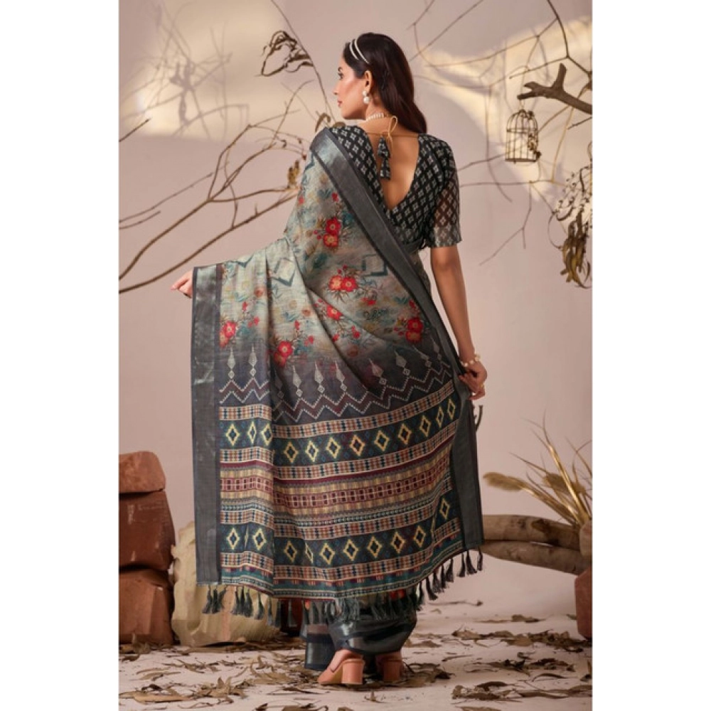 generic women's faux linen printed saree with unstitched blouse 5.5mtr (light grey) generic women's faux linen printed saree with unstitched blouse 5.5mtr (light grey)