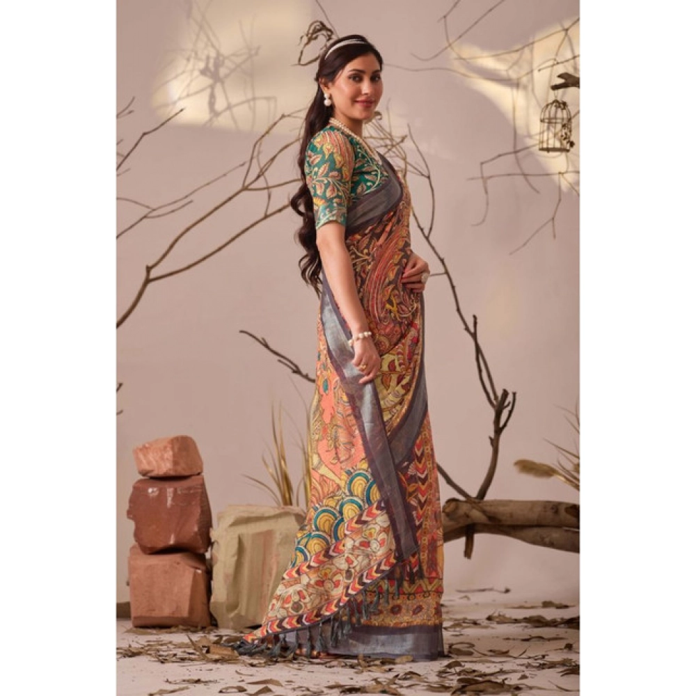 generic women's faux linen printed saree with unstitched blouse 5.5mtr (orange) generic women's faux linen printed saree with unstitched blouse 5.5mtr (orange)