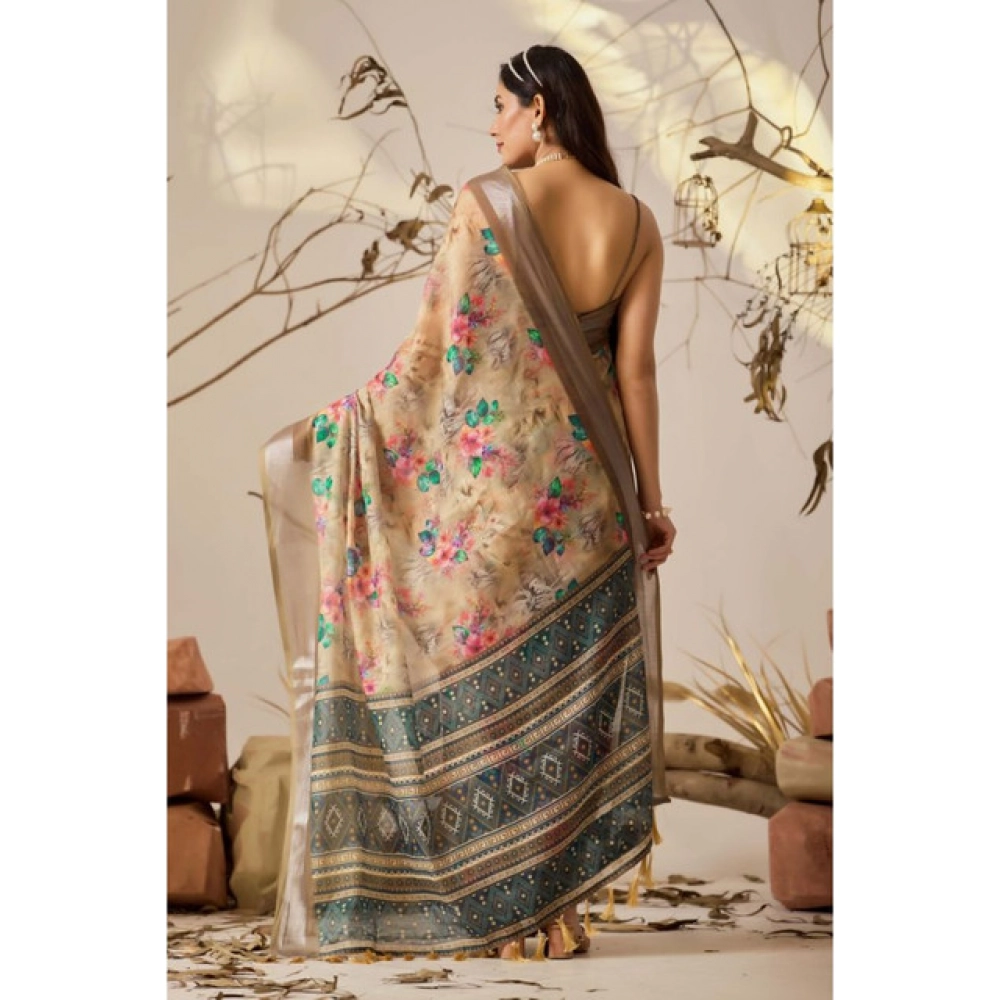 generic women's faux linen printed saree with unstitched blouse 5.5mtr (beige) generic women's faux linen printed saree with unstitched blouse 5.5mtr (beige)