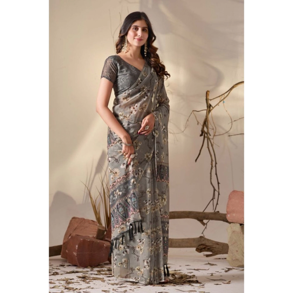 generic women's georgette printed saree with unstitched blouse 5.5mtr (grey) generic women's georgette printed saree with unstitched blouse 5.5mtr (grey)